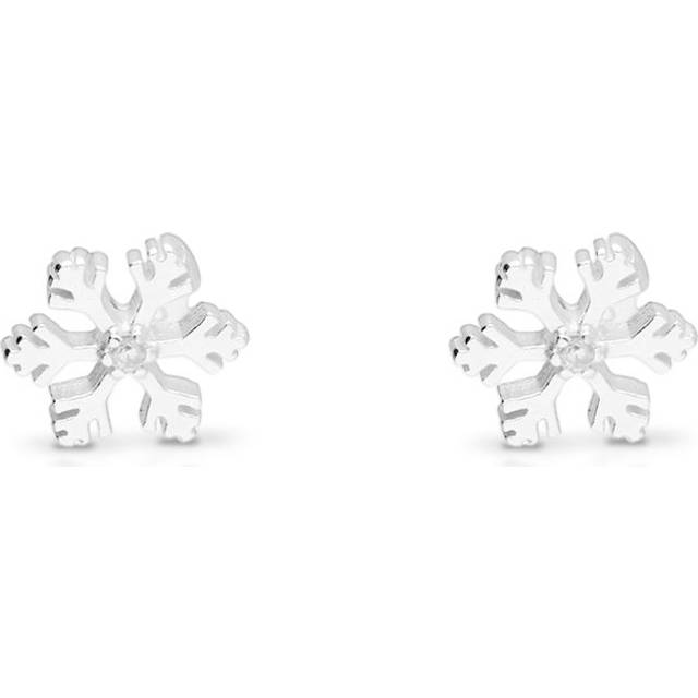 John Greed Signature Silver CZ Flat Snowflake Stud Earrings For Women - silver