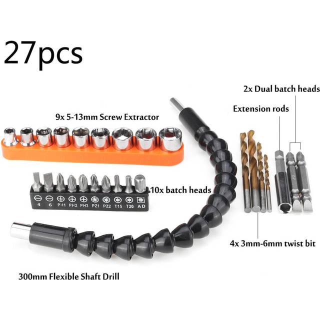 (C:27pcs) 21/23/27pcs Drill Bits Set Batch Heads Flexible Shaft Drill Tools Kit