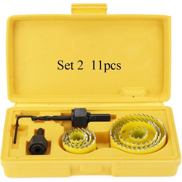 (Set 2(11pcs)) 11/16Pcs 19-127mm Alloy Woodworking Hole Saw Cutter Gypsum Board PVC Wood Plate Reamer Distance Set