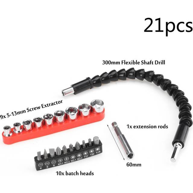 (A: 21pcs) 21/23/27pcs Drill Bits Set Batch Heads Flexible Shaft Drill Tools Kit