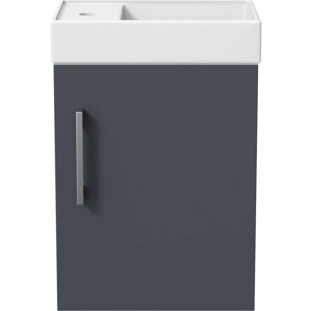 Aurora - 400mm Grey Gloss Wall Hung Bathroom Vanity Unit with Basin Sink Storage with Dakota Waterfall Mixer Tap & Waste
