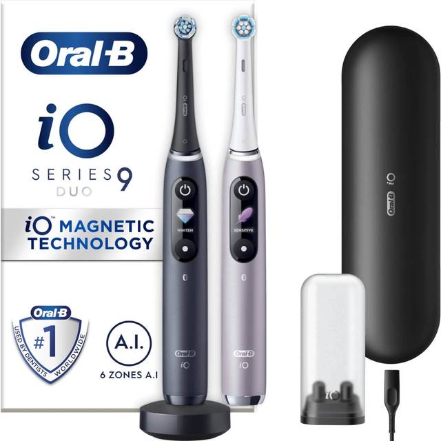 Oral-B iO 9 Duo elektriske tandbørster (sort & lys pink)