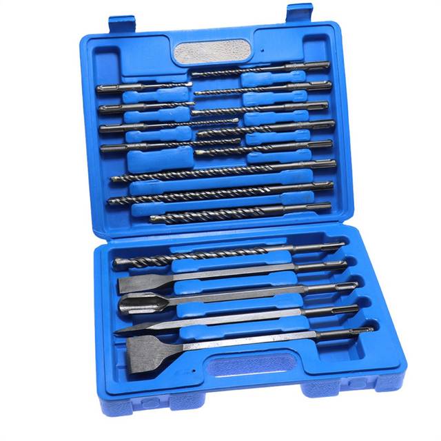 17Pcs Sds Electric Hammer Drill Bit Set Chisel Plastic Box Impact Concrete Masonry Drilling Grooving