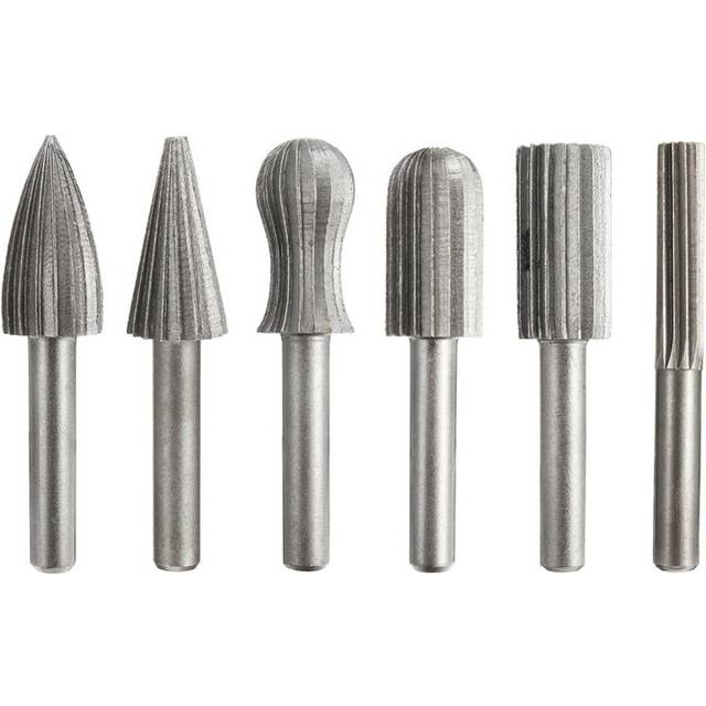 6pcs 6mm 1/4 Inch Shank High Speed Steel Rotary File Burrs Bit Grinder Head Carving Tool Set