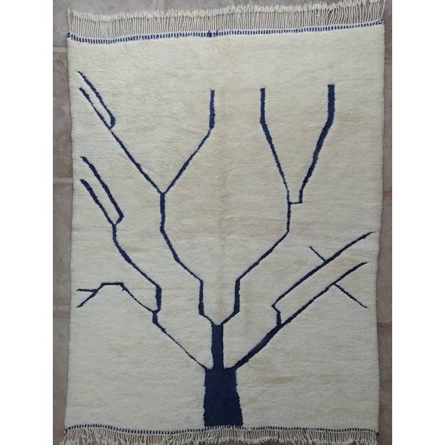 Mrirt Luxury Han Knotted White Wool Rug With Blue Tree Pattern (245cm W X 320cm L)