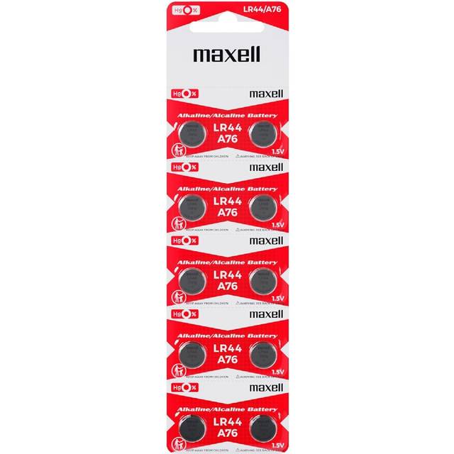 Maxell LR44 / A76 / AG13 / LR1154 knapcelle batterier - alkaline - 10 st.