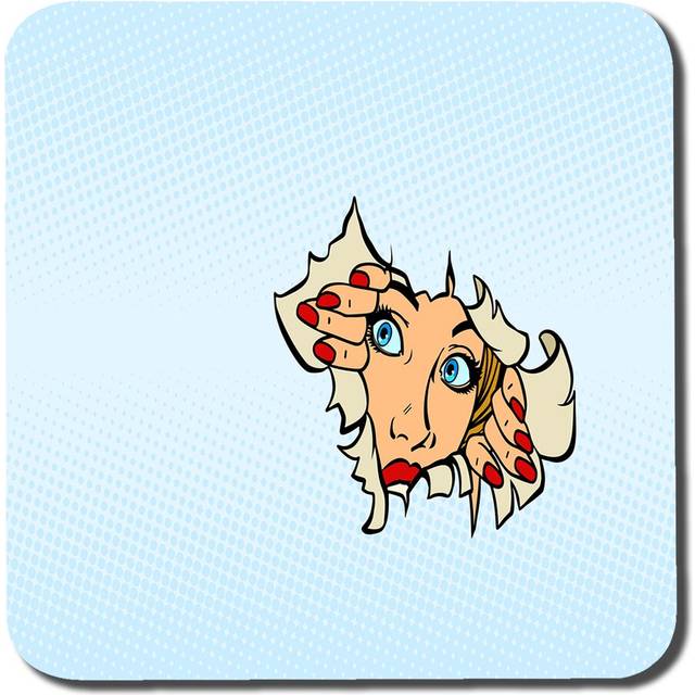 Douwe Woman Looking Through Torn Paper Coaster - Red (0.3cm X 9.5cm W X 9.5cm D)