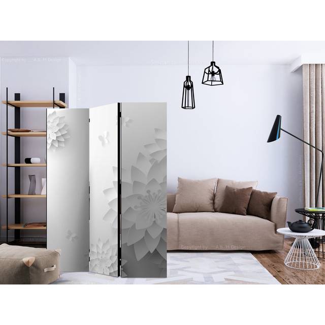 Room Divider - Oriental Flowers [Room Dividers] - Grey (172cm H X 135cm W X 3cm D)