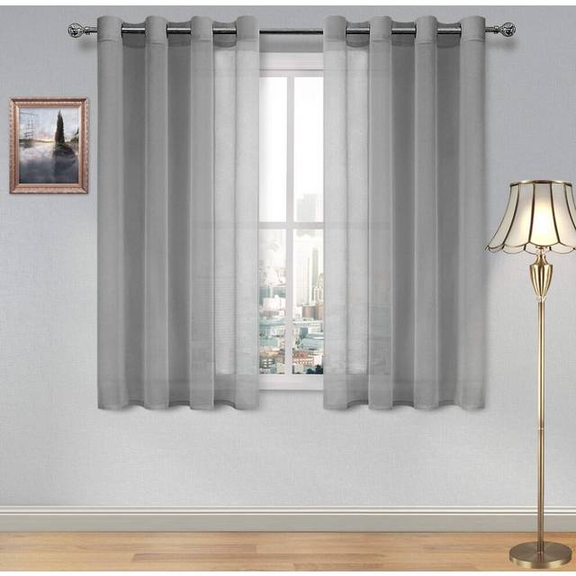 DWcN Sheer curtains grey Faux Linen grommet curtain for Bedroom 52x 45 Inches Long Set of 2 Panels 1 Pair Window Drapes for Living Room