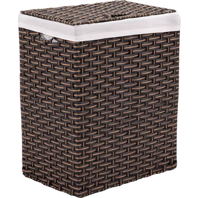 Seville Classics Premium Handwoven Portable Laundry Bin Basket with Carrying Handles  Household Storage for Clothes  Linens  Sheets  Toys  Mocha Brown