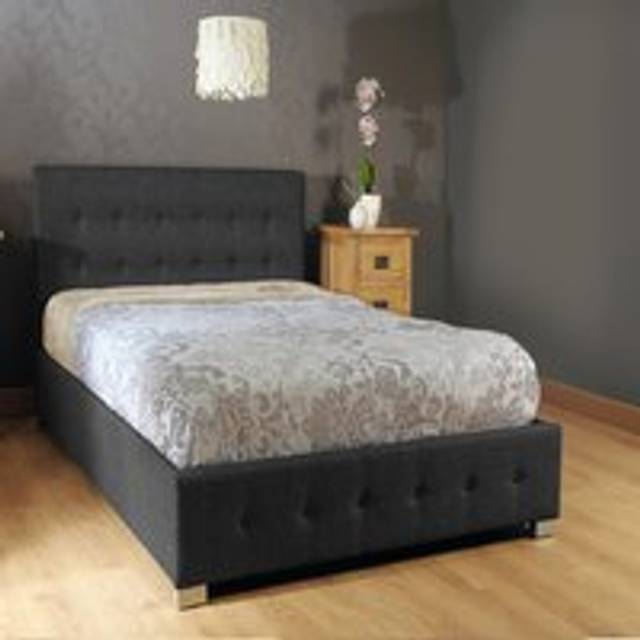Black Fabric Ottoman Storage Gaslift Bedframe - Black / King