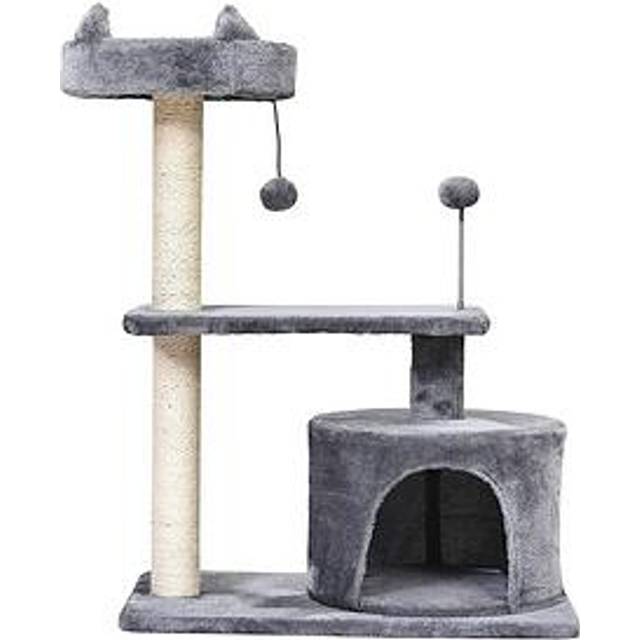 Pawhut Cats 3-Tier Sisal Rope Scratching Post With Toys - Grey - One Colour