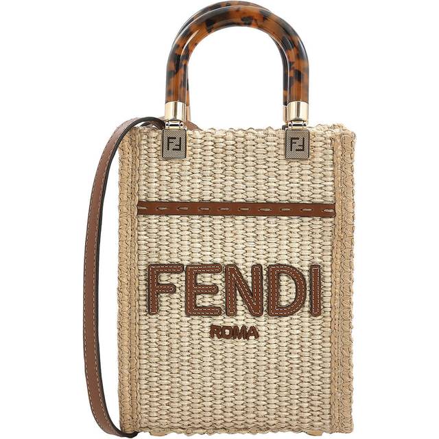 Fendi Mini Sunshine Shopper Raffia Beige - Brown (Size Height : 18 cm x Depth : 6.5 cm x Width : 13 cm)