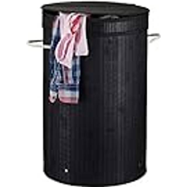 Relaxdays - Lidded Laundry Hamper, Round Clothes Sorter, 65 Litres, xxl Stand, Black