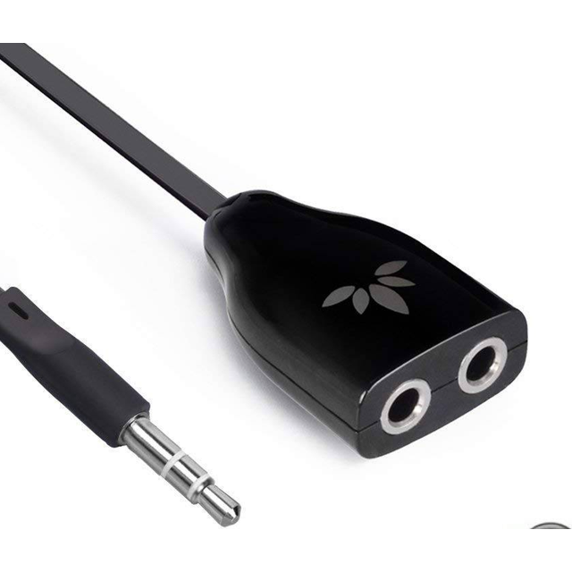Avantree TR302 dubbel hörlursdelare, 3,5 mm AUX ljudstereoadapter hörlursuttag, kompatibel med iPhone Samsung smartphones MP3-spelare – svart