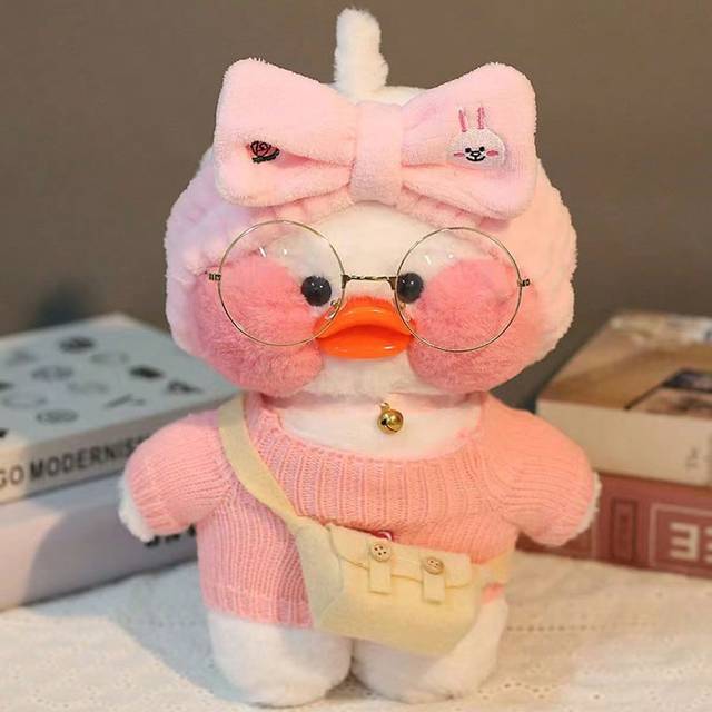 Juldekoration 1st 30 cm Utbytbara kläder Plyschleksak Baby Anka med hyaluronsyra, tecknat gult gosedjur till födelsedag/jul/kinesiskt nyår/ alla hjärt - Vit anka rosa kanin rosa björnhuvud (En-Storlek)