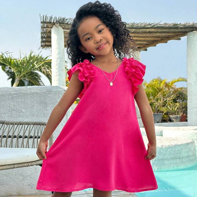 SHEIN Young Girl&#39;s Daily Casual Solid Color Woven Cap Sleeve A-Line Dress