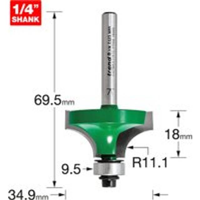 Trend CraftPro Bearing Guided Round Over and Ovolo Router Cutter 34.9mm 18MM 1/4"