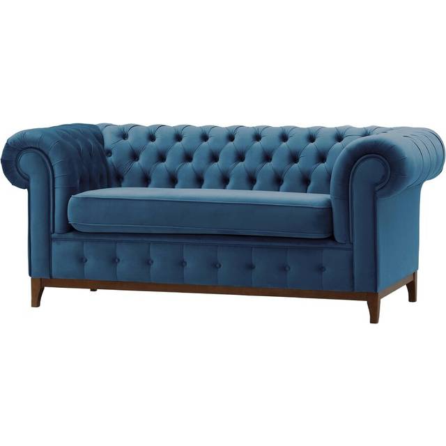 Marlow Home Co. Fruithurst 3 Seater Chesterfield Sofa Walnut/Blue 78cm H X 190cm W X 92cm D