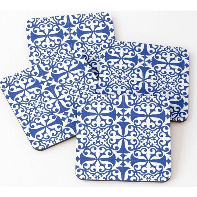 Leather Coasters Moroccan tile - cobalt blue Set of 4 / 4 x 4 inch