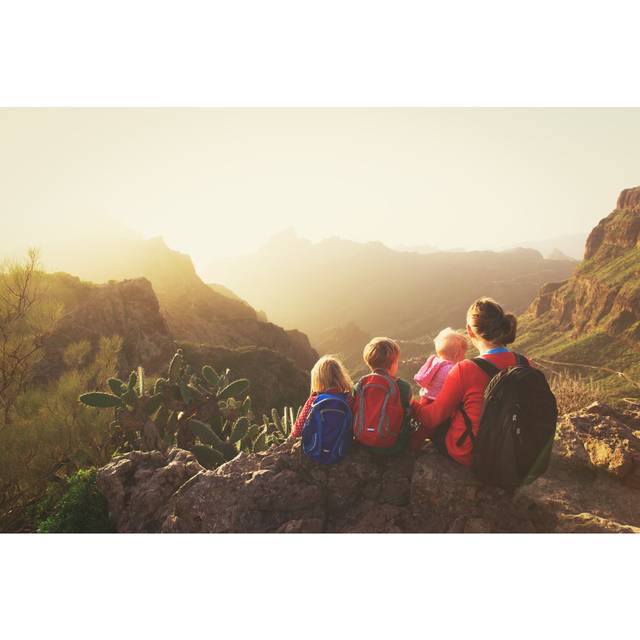 Mother with Three Kids Hiking in Mountains by Nadezhda1906 - Wrapped Canvas Photograph (50.8cm x 76.2cm)