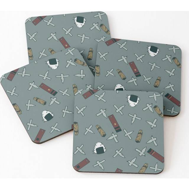 Leather Coasters Bath tokens and paper birds Set of 4 / 4 x 4 inch