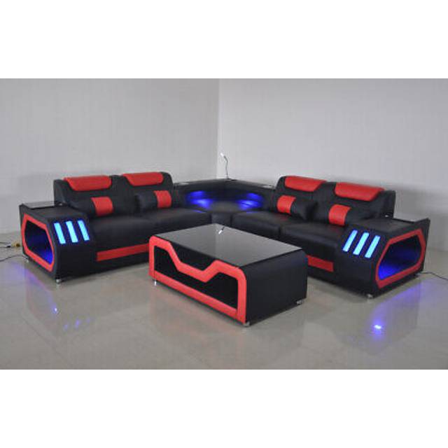 Living room corner sofa l shape leather wood modern design upholstery couch