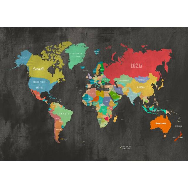 Modern Map of the World (Chalkboard) by Joannoo - Wrapped Canvas Painting (50cm H x 70cm W x 4cm D)