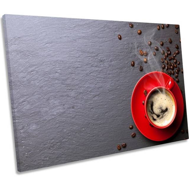 Red Coffee Cup Beans Kitchen - Wrapped Canvas Photograph - Grey (50.8cm H x 76.2cm W x 2cm D)
