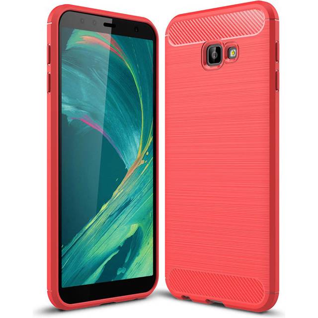 Samsung Galaxy J4 Plus (2018) mjukt fodral med kolfiberstruktur - Röd