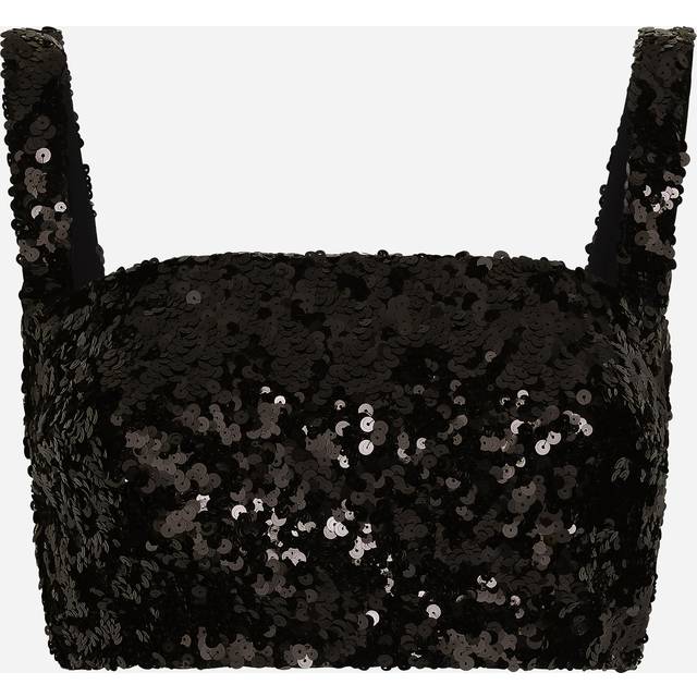Dolce & Gabbana, Sleeveless Tops, female, Black, S, Black Square Neckline Silk Top