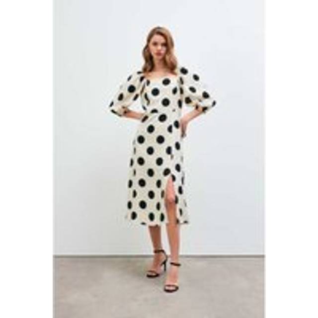 Gusto Womens Polka Dot Square Collar Dress in Ecru Lace - Size Large