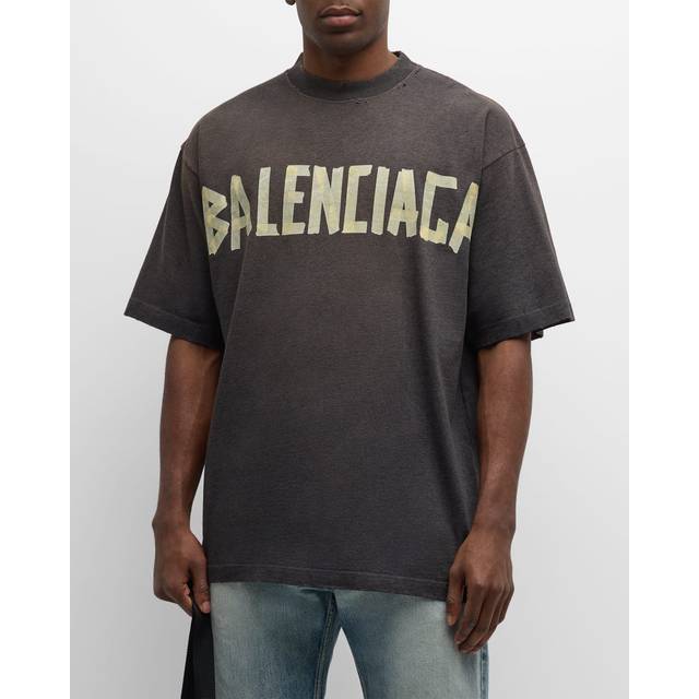 Balenciaga Tape Type T-Shirt Medium Fit - Grey &amp; Silver - Unisex - - Cotton