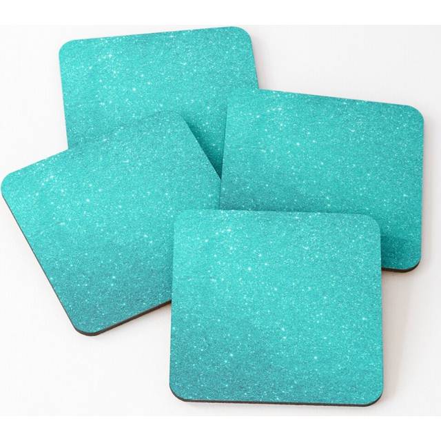 Leather Coasters Robin's Egg Blue Silver Glitter drips Set of 4 / 4 x 4 inch