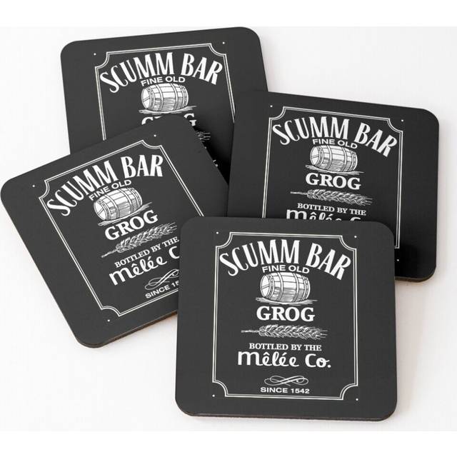 Leather Coasters Monkey Island Scumm Bar Grog Set of 4 / 4 x 4 inch