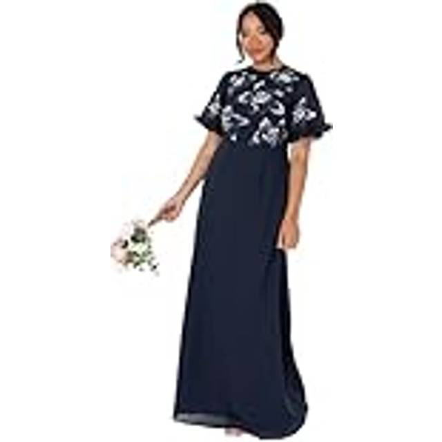 Maya Deluxe Floral Embellished Angel Sleeve Chiffon Maxi Dress