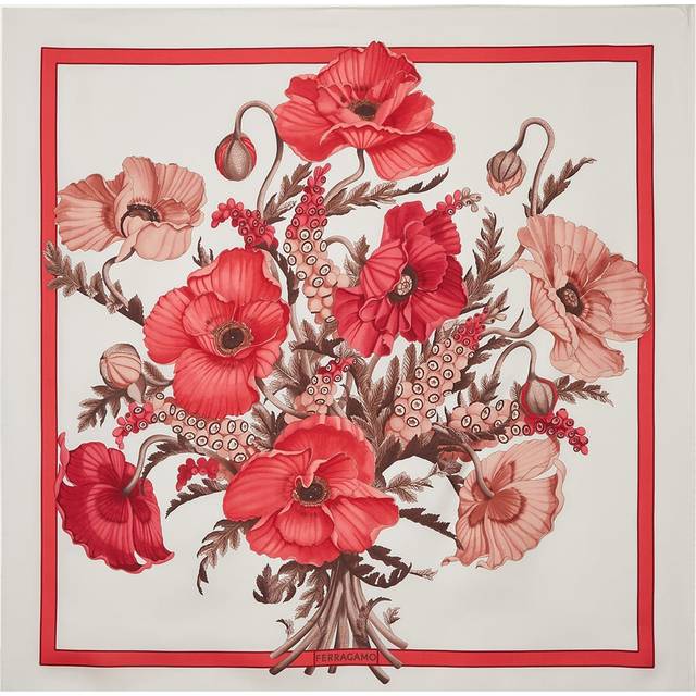 Ferragamo Women Poppies print silk foulard White