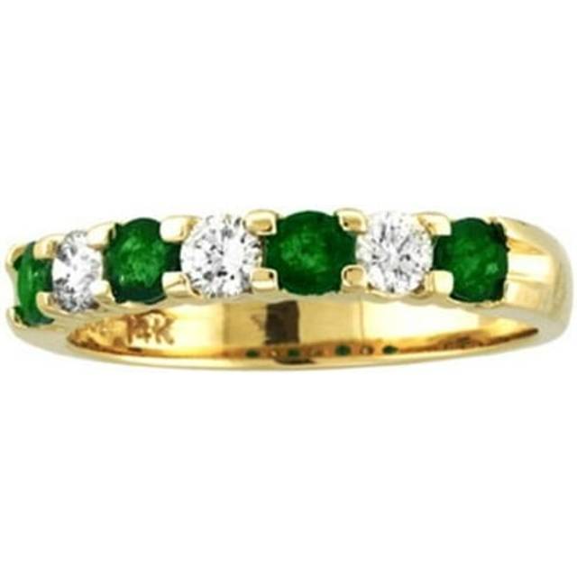 Louis Creations RL887ED-042-5 14K Gold Ring 1.00 CTTW Round Diamonds & Emeralds Prong Set Band - Size 5