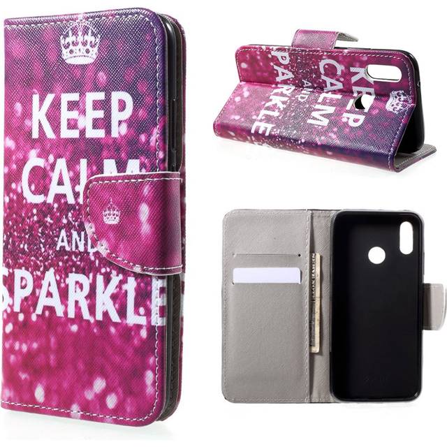 Huawei P20 Lite / Nova 3e mobilfodral i PU skyddar plånbok korthållare sedelförvaring stående läge - Keep calm and sparkle