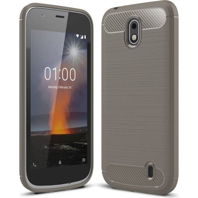 Nokia 1 mobilskal TPU material kolfiber textur - Grå