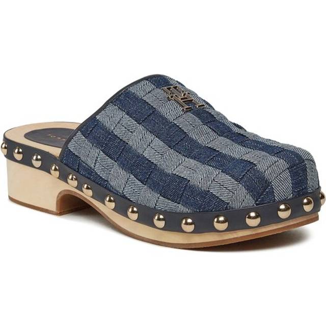 Tommy Hilfiger, Heeled Mules, female, Blue, 5 UK, Blue Cotton Sandal Stylish Design