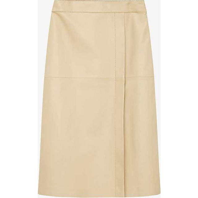 Joseph Womens Safari Sevres A-line Mid-rise Leather Midi Skirt 12 - SAFARI