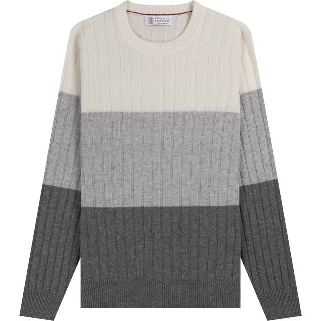 BRUNELLO CUCINELLI 'Panelled' Cashmere Crewneck Knit Cream/White