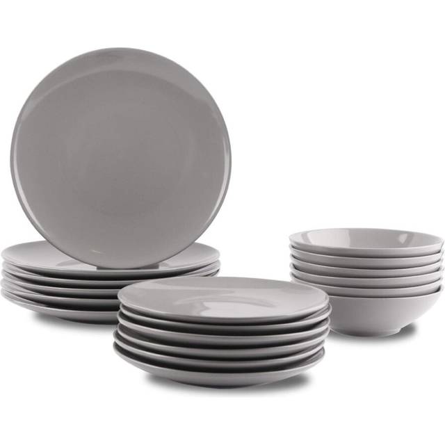 Amazon Basics 18-Piece Stoneware Dinnerware Set - Smokey Grey, Service