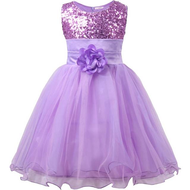 JerrisApparel Little Girls' Sequin Mesh Flower Ball Gown Party Dress Tulle Prom (8, Purple)