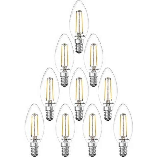paul russells E14 Small Edison Screw LED Filament - Pack of 10 ? 2.5W 25W Equivalent 250LM Lumen 2700K SES Candle C35 Bulbs ? Energy Saving