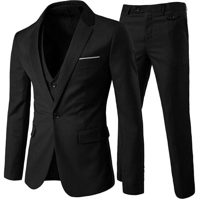 Cloudstyle Mens 3-Piece Suit Notched Lapel One Button Slim Fit Formal Jacket Vest Pants Set,Black,X-Large