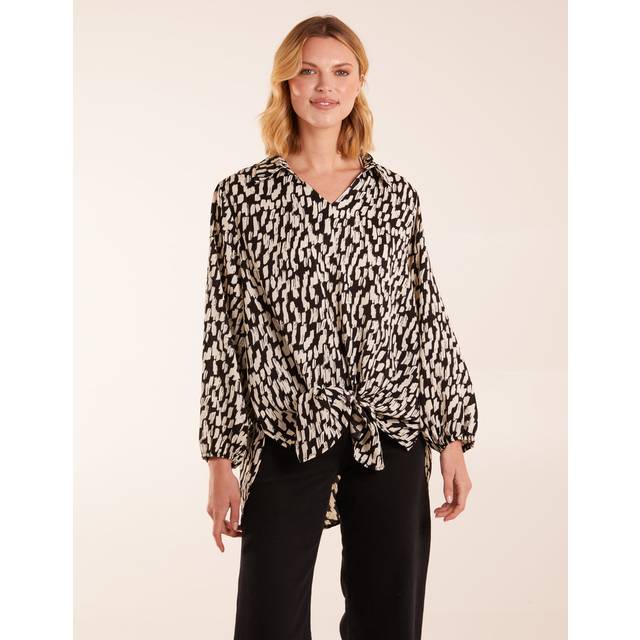 Blue Vanilla Womens High Low Hem Tie Knot Blouse - Black/White - Size Medium/Large