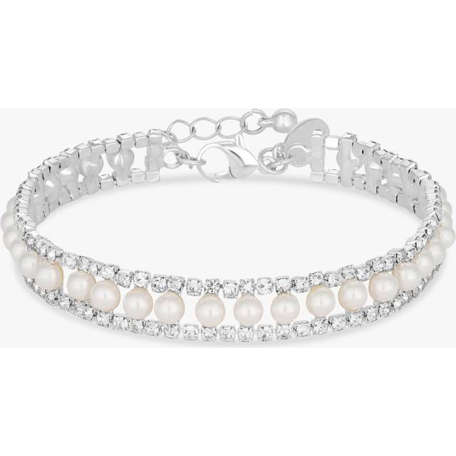 Silver Plated Pearl And Crystal Bracelet - One Size