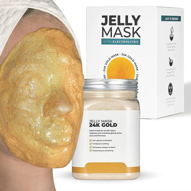 BRUN Peel-Off 24K Gold Jelly Mask for Face Care - A 23 fl oz Rubber Mask Jar for 30 to 35 Treatments - A Skin Care Moisturizing Gel Mask of Spa Set fo